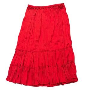 Boden Girls Tiered Crinkle Ruffle Maxi Skirt Cherry Tomato Red 11-12 (M/L)